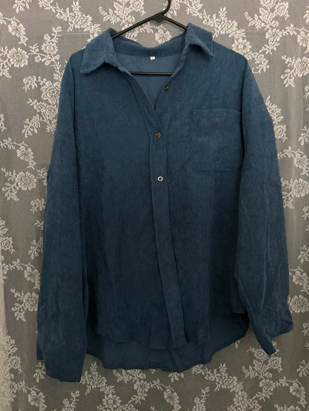 Men's Blue Cotton Corduroy Button-Up Point Collar